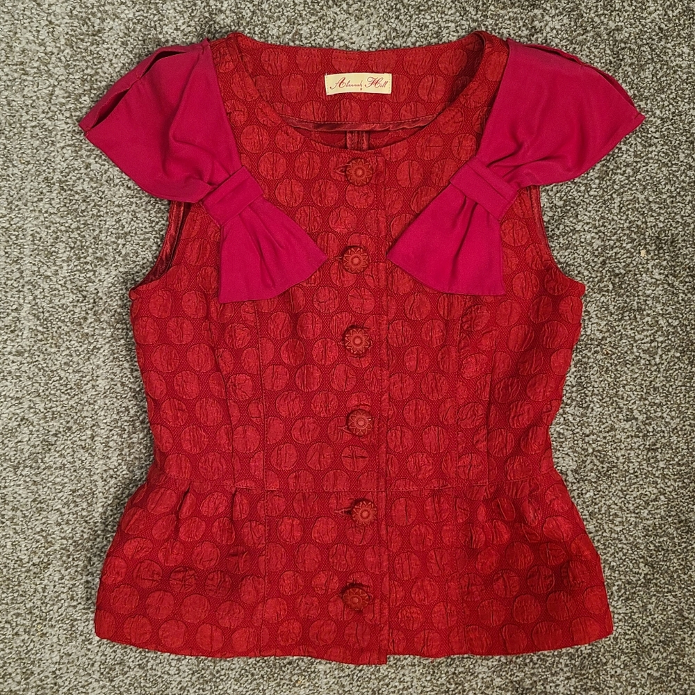 Alannah Hill Hot Pink Polka Dot Bow Top